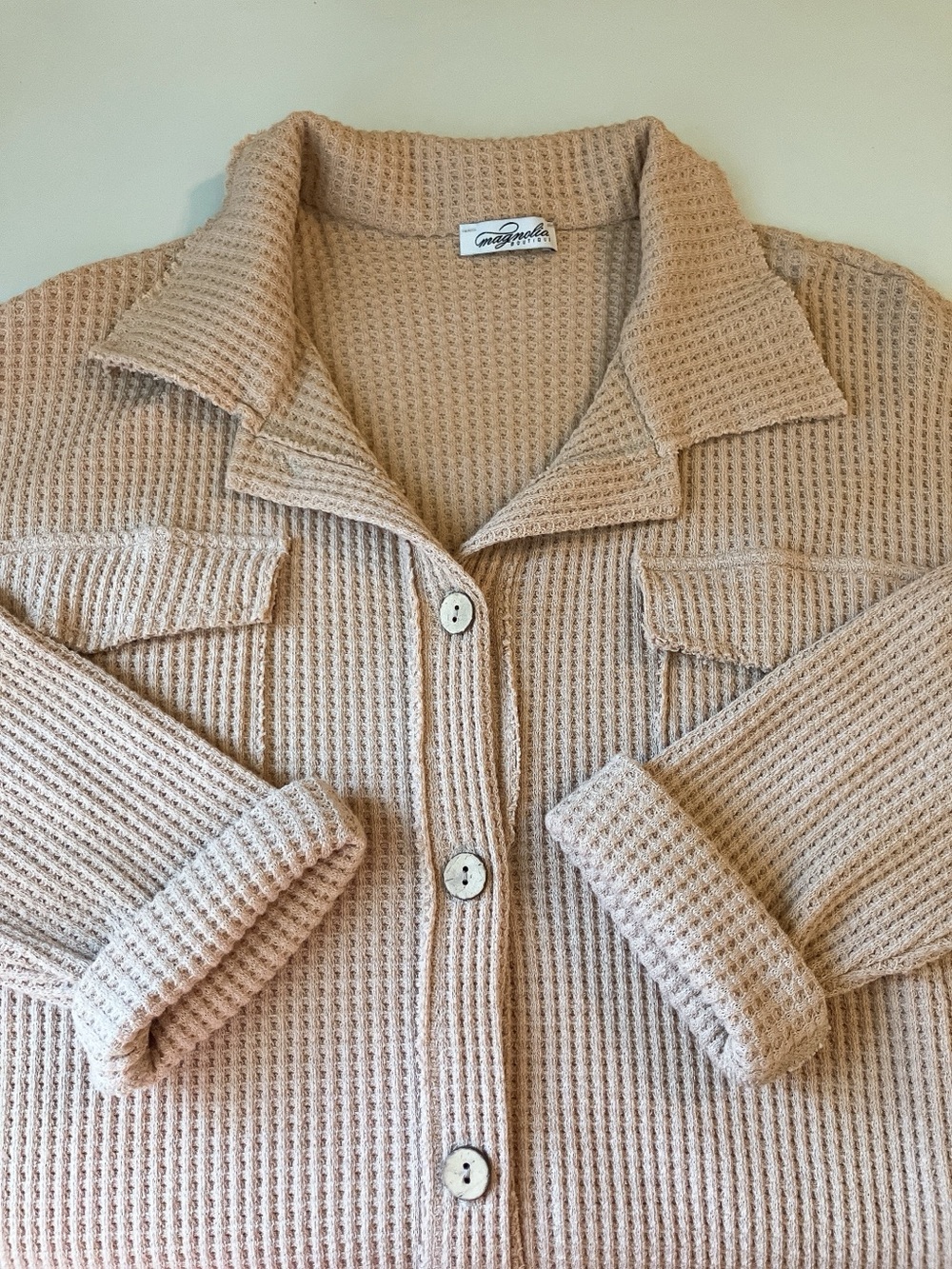 Magnolia Three Bird Nest Waffle Longsleeve Button Down Shirt Jacket Medium - Picture 9 of 11